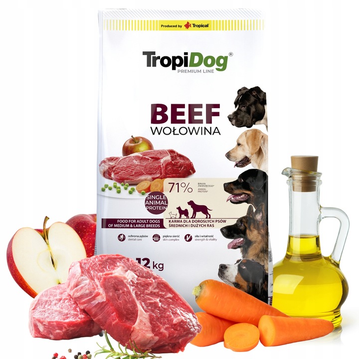 TROPIDOG Beef 12kg dorosłe psy średnich dużych ras wołowina Medium Large
