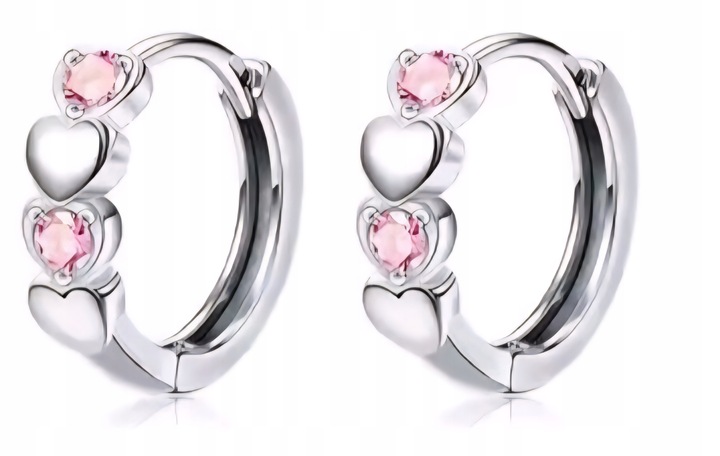 SREBRNE KOLCZYKI serduszka kółka DLA DZIEWCZYNKI STAL CHIRURGICZNA 316L