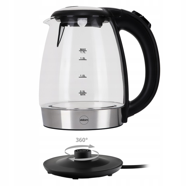 CZAJNIK ELEKTRYCZNY BEZPRZEWODOWY SZKLANY C415 ELDOM 2200 W 1,7 l