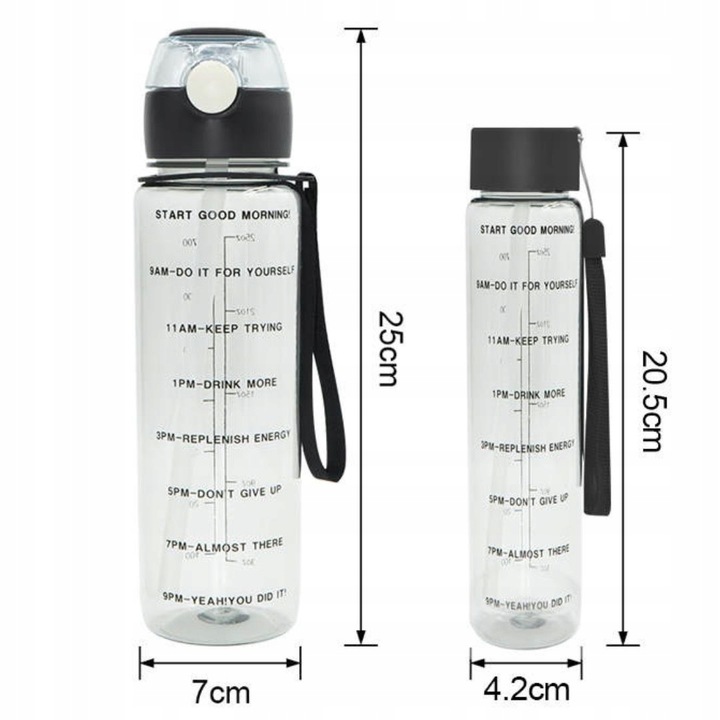 Butelka Na Wodę Bidon z Miarką Ze Słomką Na Siłownie Fitness 700ml + Gratis