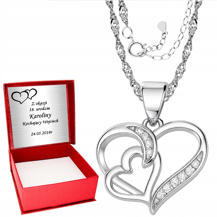 Srebrny Łańcuszek 925 Serce Serduszko Podwójne na Prezent Srebro