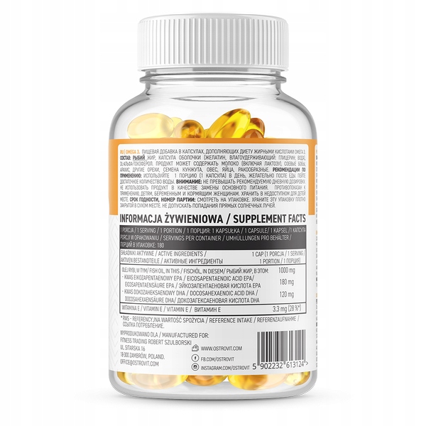 OstroVit Omega 3 180 kapsułek WITAMINY KWASY TŁUSZCZOWE