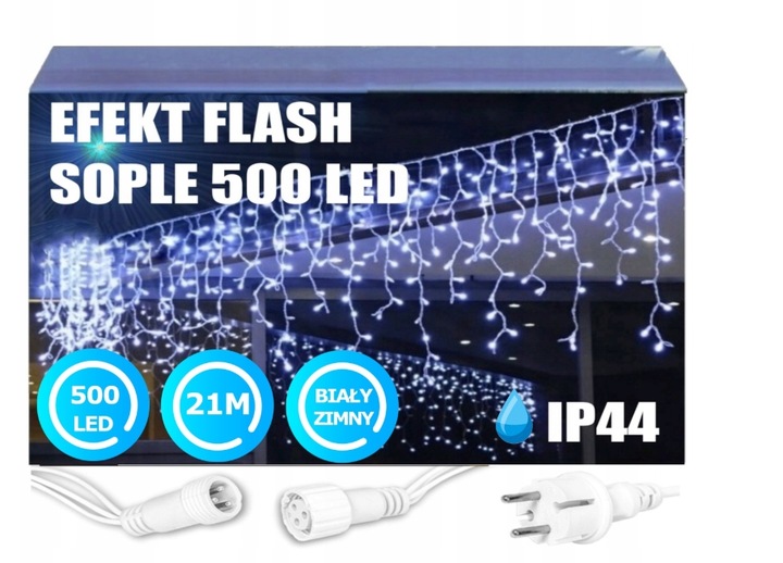 SOPLE FLASH 500 LED ZEWNĘTRZNE BIAŁE ZIMNE CHOINKOWE lampki z Flashem