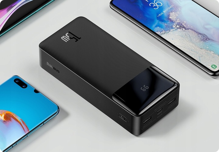 OGROMNY POWERBANK BASEUS 30000MAH 15W PD 3x USB USB-C BEZPIECZNY CE ROHS