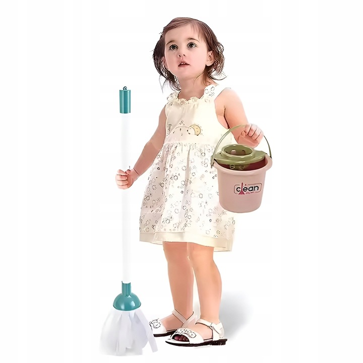 Zestaw do Sprzątania Czyszczenia dla Dzieci Wózek Mop Odkurzacz Miotła 16el