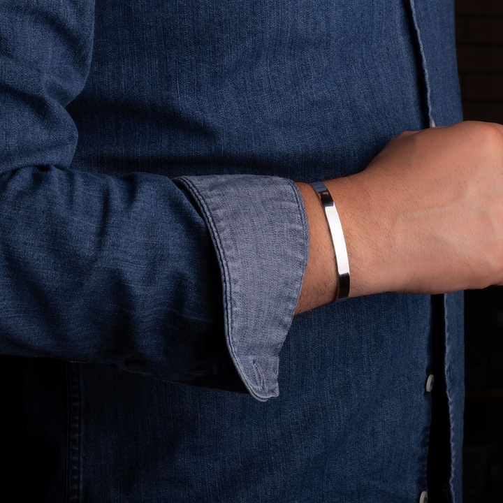 Bransoleta męska typu C lite srebro 925 doginana gładka szerokość 7 mm