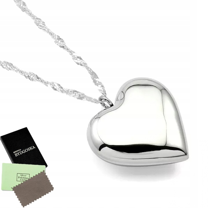NASZYJNIK SREBRNY ŁAŃCUSZEK Z ZAWIESZKĄ SERCE DAMSKI SREBRO NA WALENTYNKI