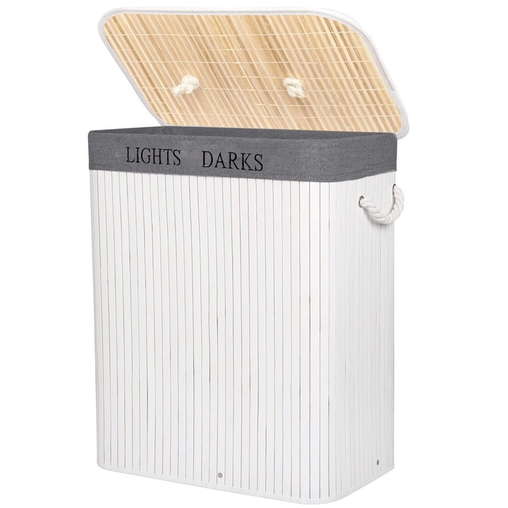 KOSZ BAMBUSOWY NA PRANIE BIELIZNĘ DWUKOMOROWY Z POKRYWĄ POJEMNIK DUŻY 100L