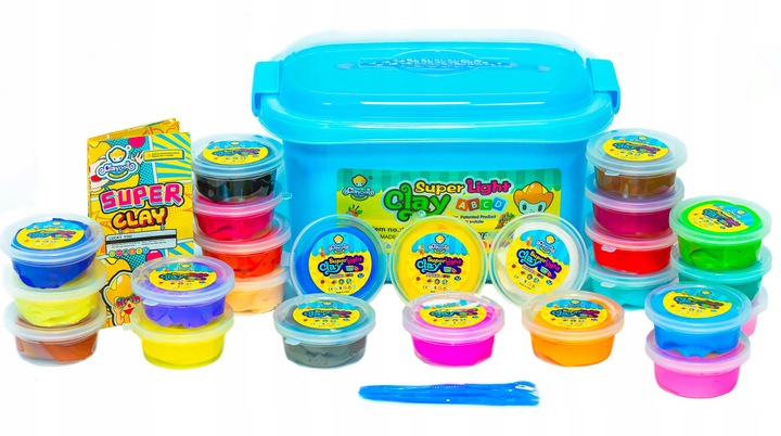 ZESTAW Magiczna PLASTELINA MASA PLASTYCZNA PIANKOLINA 24szt +WALIZKA +Akces