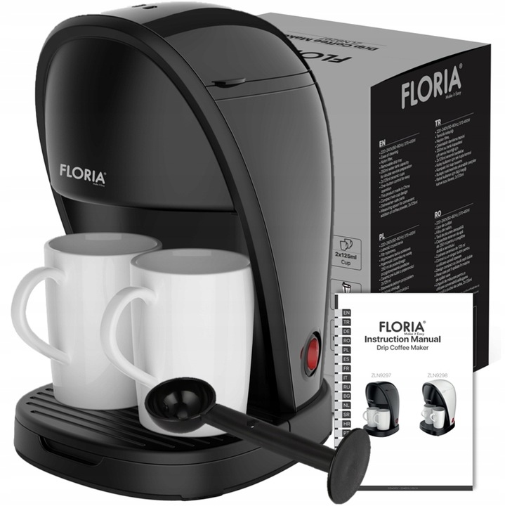 EKSPRES PRZELEWOWY DO KAWY CZARNY TURYSTYCZNY 450W KUBKI 2X125ML