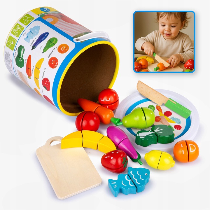 DREWNIANE OWOCE I WARZYWA DO KROJENIA NA RZEPY NÓŻ DESKA KINDERPLAY