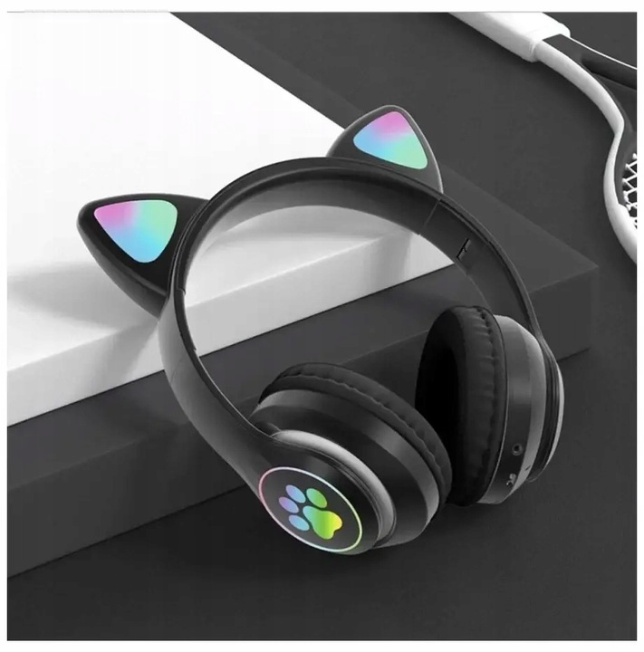 SŁUCHAWKI BEZPRZEWODOWE Z MIKROFONEM KOLOROWE KOCIE USZY LED DLA DZIECI