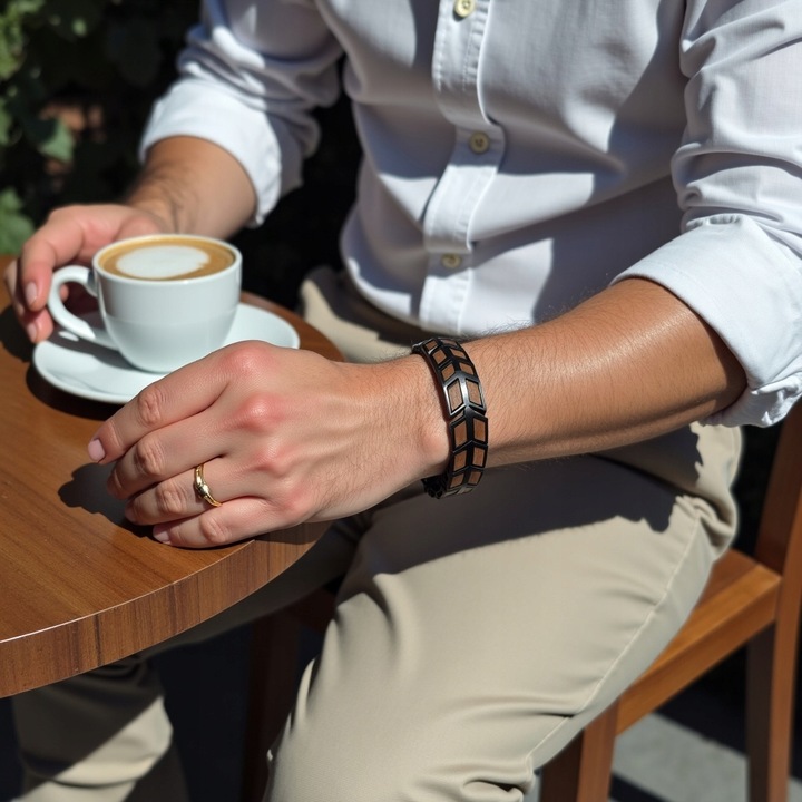 Męska bransoleta ze stali nierdzewnej i naturalnego drewna