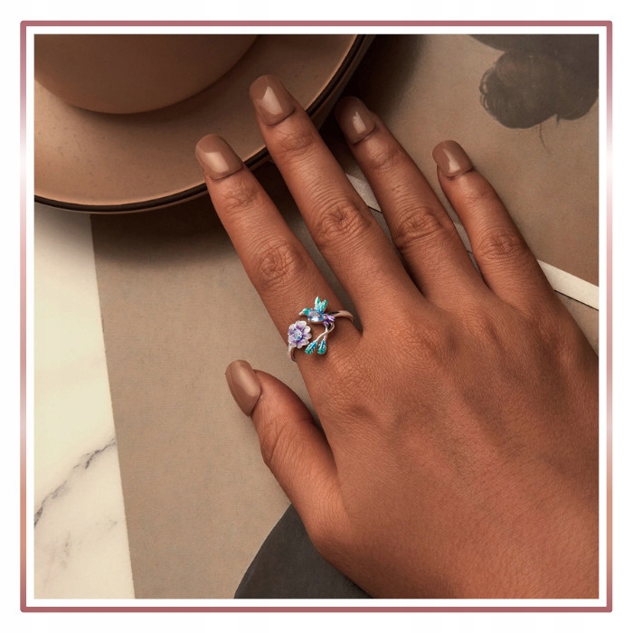 Srebrny Pierścionek Otwarty UROCZY RAJSKI PTAK S925