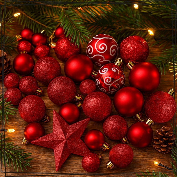 ZESTAW BOMBKI CHOINKOWE PLASTIKOWE CHOINKĘ CZERWONE NIETŁUKĄCE ŚWIĄTECZNE