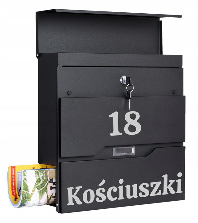 SKRZYNKA POCZTOWA NA LISTY GAZETY Z NAPISEM NUMEREM DOMU SPERSONALIZOWANA