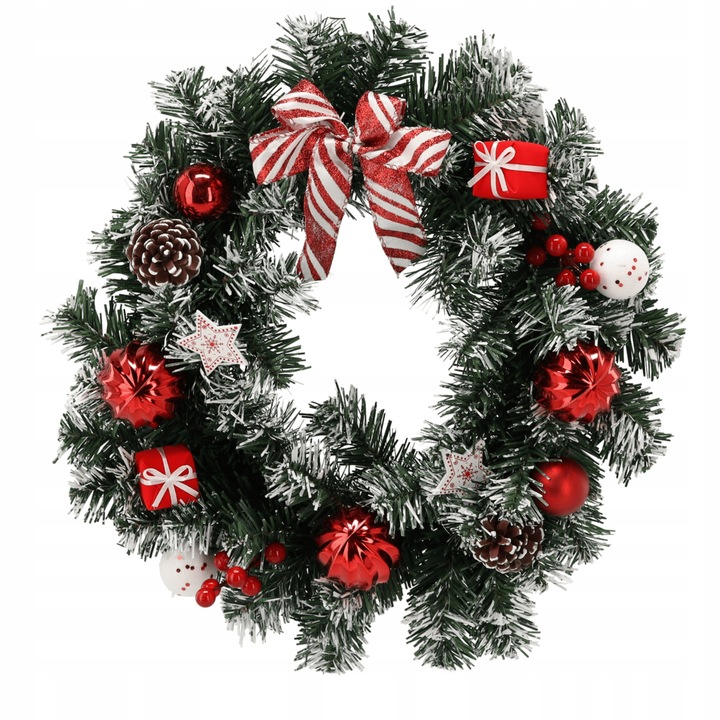 WIENIEC WIANEK STROIK ŚWIĄTECZNY 40cm czerwono biały NA DRZWI STÓŁ sztuczny