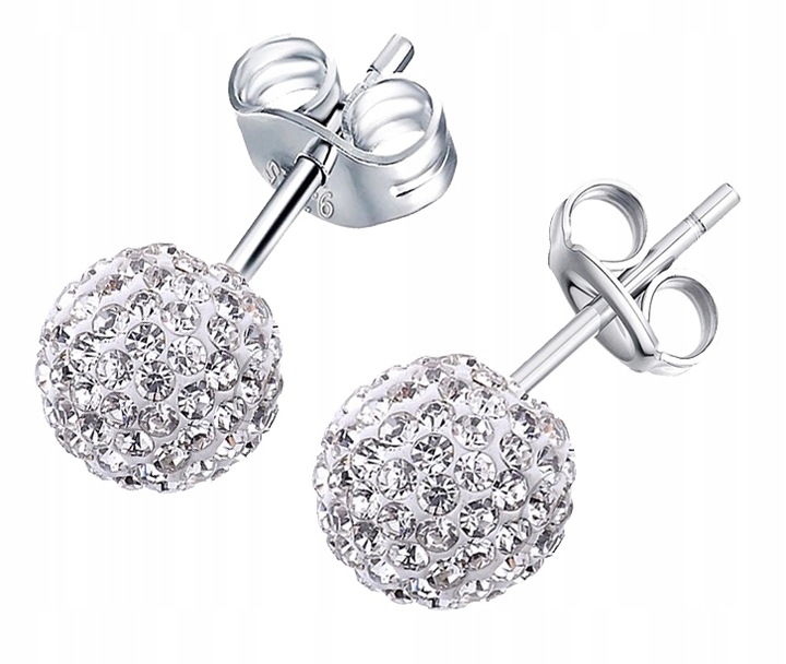 KOLCZYKI SREBRNE 925 CYRKONIE KULKI SZTYFTY NA PREZENT SWAROVSKI SREBRO 925