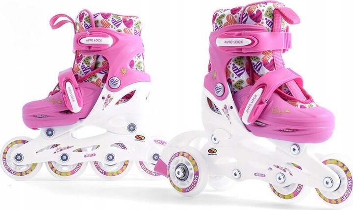 2W1 WROTKO-ROLKI WROTKI ŁYŻWOROLKI REGULOWANE COMBO HEARTS r 26-29