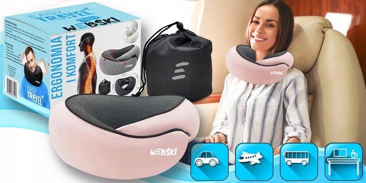 WYGODNA PODUSZKA ROGAL NA SZYJE MEMORY PIANKA PODRÓŻNA ZDEJMOWANA PODSZEWKA