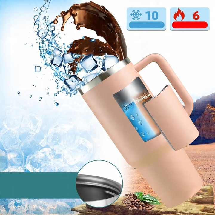 DUŻY KUBEK TERMICZNY ZE SŁOMKĄ TERMOS DO SAMOCHODU NA WODE 1200ML