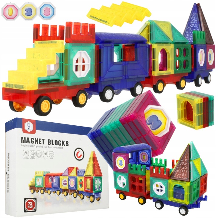 KLOCKI MAGNETYCZNE 3D Edukacyjne DUŻE PANELE Konstrukcyjne ZESTAW 72 el.