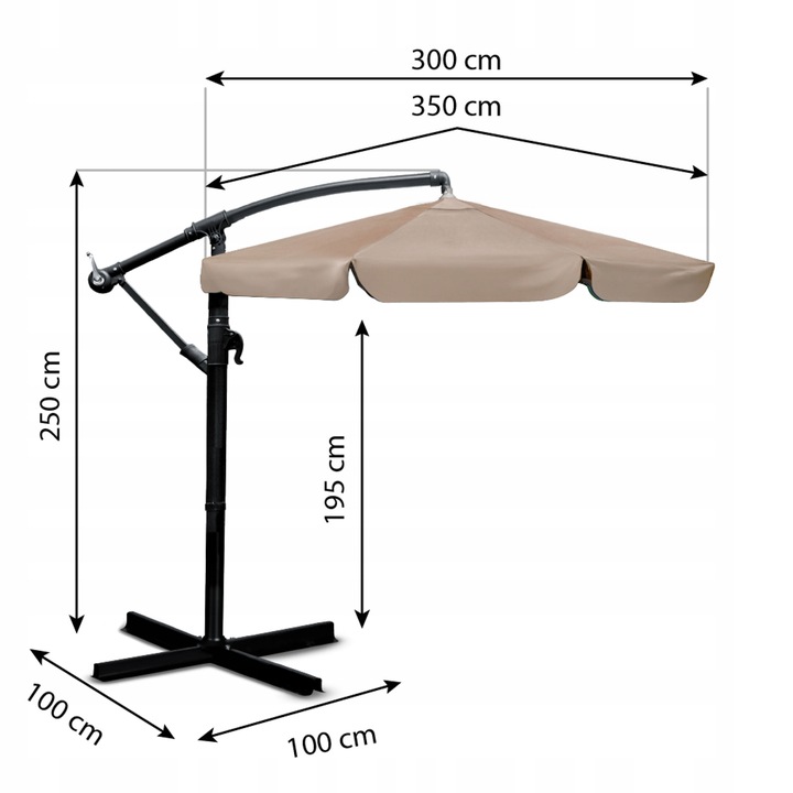 Parasol ogrodowy duży składany z wysięgnikiem pokrowiec 8 segmentów Ø 350cm
