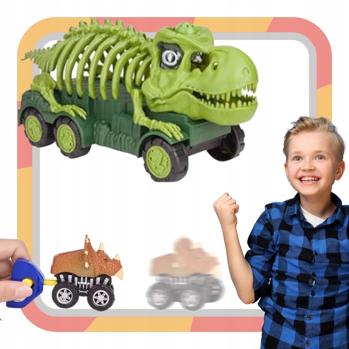 Auto transporter DINOZAUR interaktywny w zestawie z Quadem i motorem