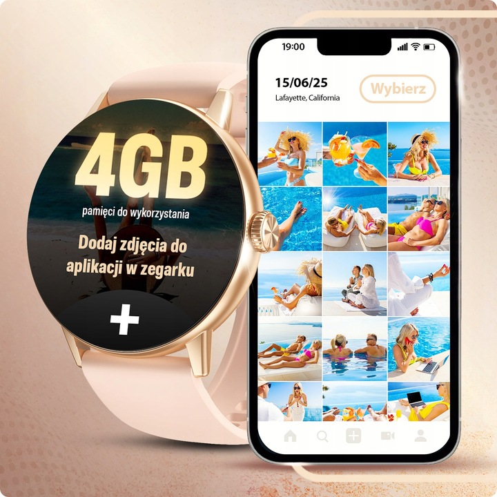 SMARTWATCH DAMSKI ZŁOTY ZEGAREK PL MENU ROZMOWY DYKATFON ZDJĘCIA TŁUMACZ AI