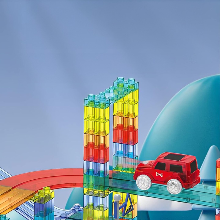 Klocki Magnetyczne Edukacyjny Zestaw 3D Tor Wyścigowy 63 Elementy