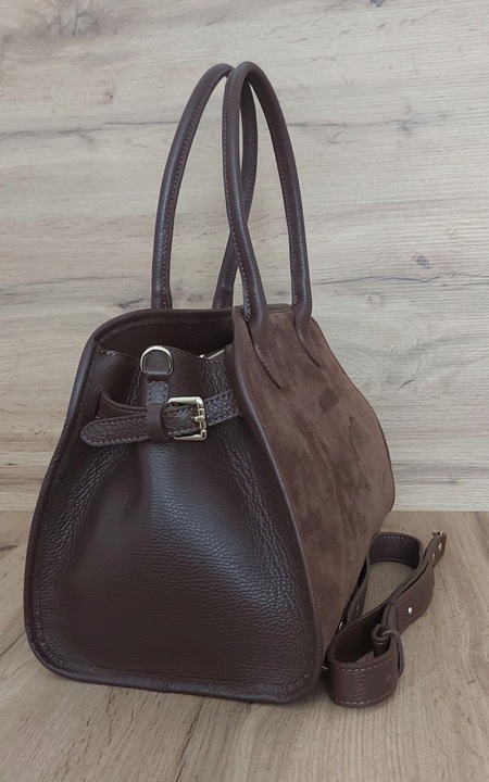 Duży włoski kufer Vera Pelle skórzana pojemna torba A4 Brąz