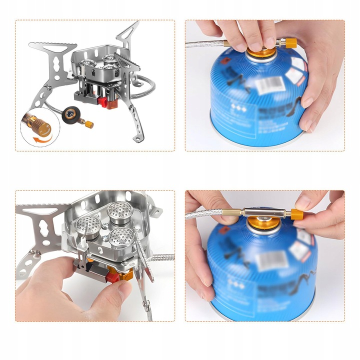 6800W Doskonała MINI kuchenka turystyczna gazowa na kartusze z adapterem