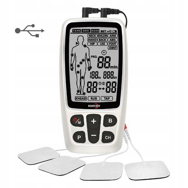 ELEKTROSTYMULATOR Mięśni RoovJoy TENS EMS MASS USB