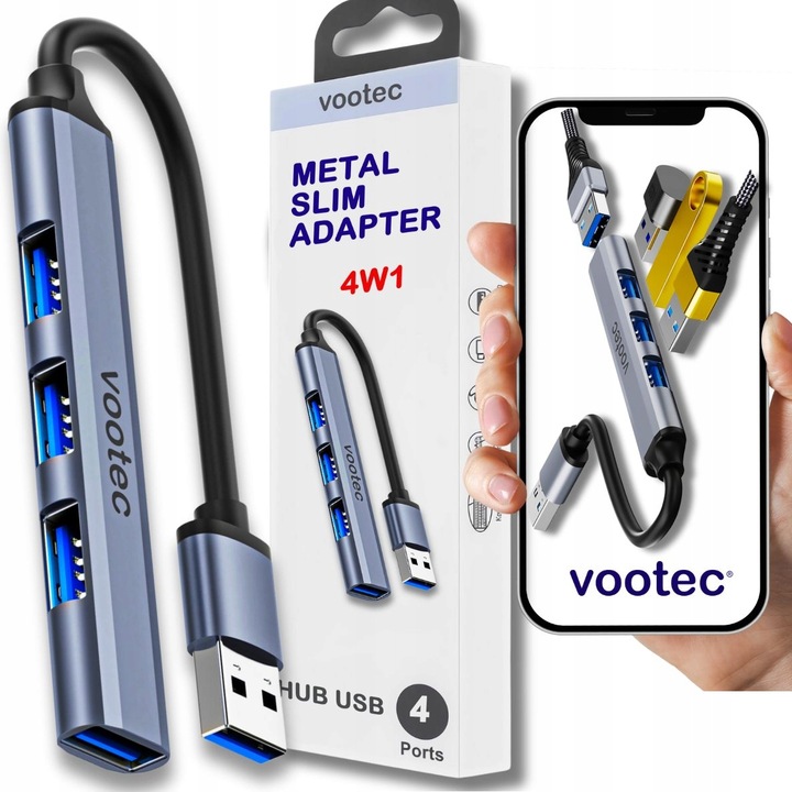 ROZDZIELACZ ROZGAŁĘŹNIK HUB USB 3.0 ADAPTER 4 PORTOWY KONCENTRATOR 4X USB