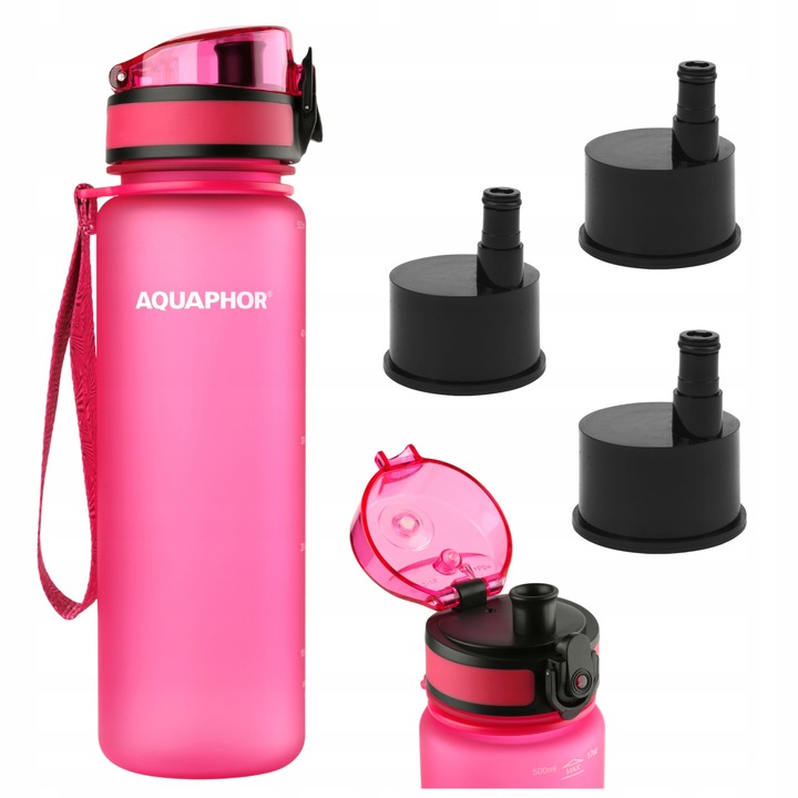 Butelka z filtrem Aquaphor City Różowa Bidon 0,5L Filtr Węglowy 3 Wkłady