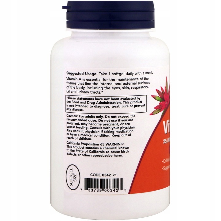 NOW FOODS WITAMINA A 25000IU 250SG WZROK SKÓRA