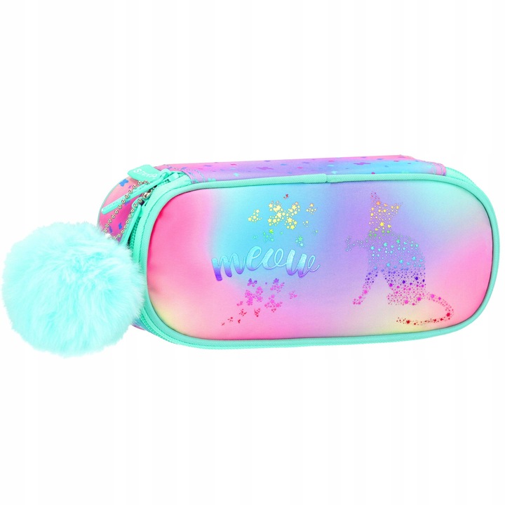 PIÓRNIK SZKOLNY SASZETKA USZTYWNIANA DLA DZIEWCZYNKI OMBRE Z KOTKIEM KOT