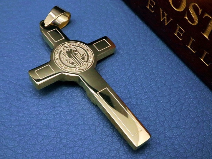 GRUBY ZŁOTY ŁAŃCUCH ŁAŃCUSZEK Z KRZYŻYKIEM STAL CHIRURGICZNA PREMIUM 9MM