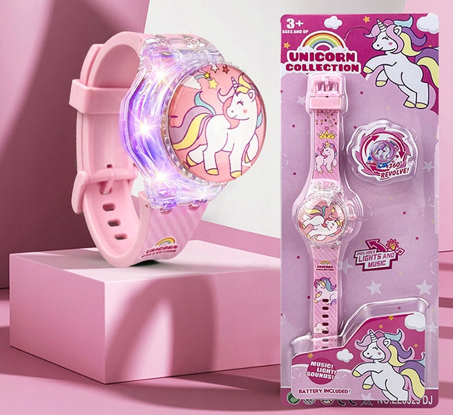 zegarek dziecięcy OBROTOWY dla dziewczynki UNICORN jednorożec MUSIC ŚWIATŁO