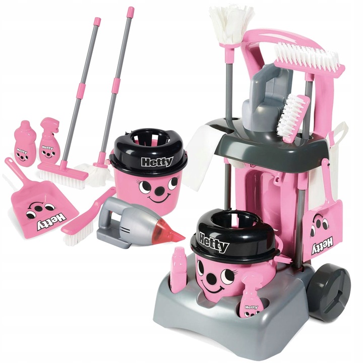 WÓZEK DO SPRZĄTANIA HETTY DLA DZIECI ZESTAW XXL ODKURZACZ MOP WIADRO CASDON