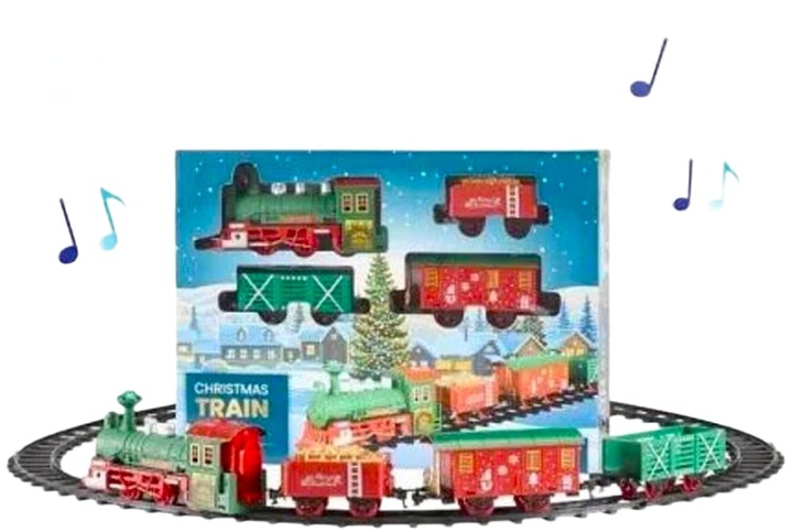 KOLEJKA ELEKTRYCZNA DELUXE ŚWIĄTECZNA Z OŚWIETLENIEM DŹWIĘKIEM POD CHOINKĘ
