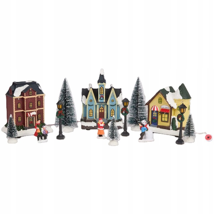 Wioska swiateczna LED Christmas Village zestaw 14 elementow z oswietleniem