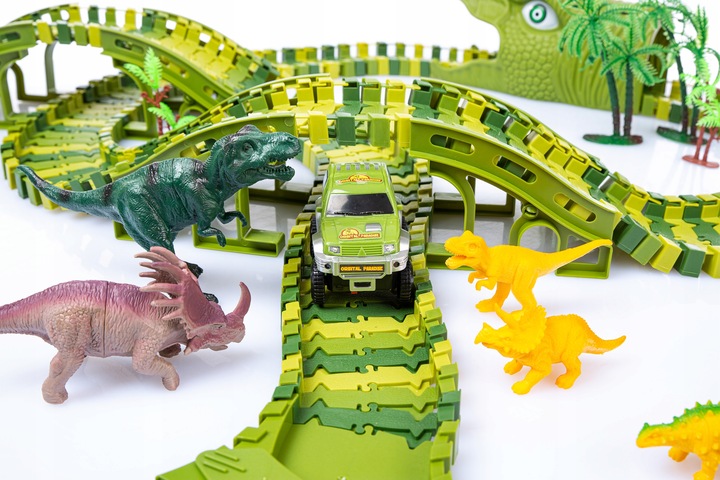 TOR SAMOCHODOWY WYŚCIGOWY PARK DINOZAURÓW MAGIC TRACK 240 elementów / 360cm