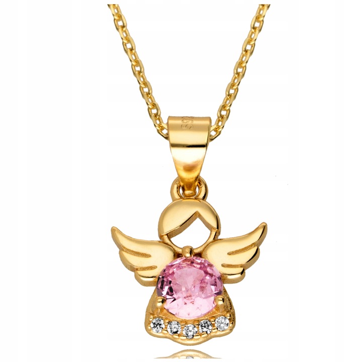 Złoty Łańcuszek z Aniołkiem 925 Anioł Róż Chrzest Komunia Roczek Grawer