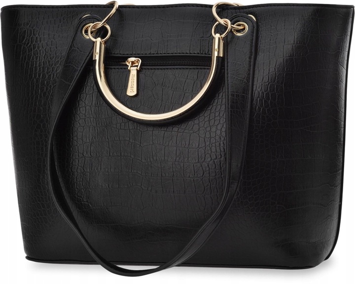 Duża Torebka Monnari Klasyczna Torba Damska Łódka Shopper Aktówka Czarna A4