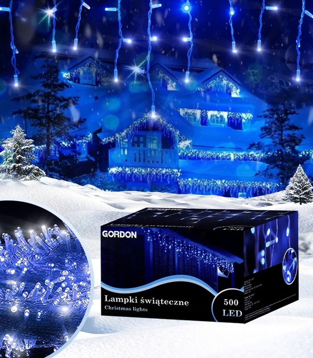 Lampki choinkowe Sople 500 LED NIEBIESKIE +FLASH ISKRA sople 500 lampek