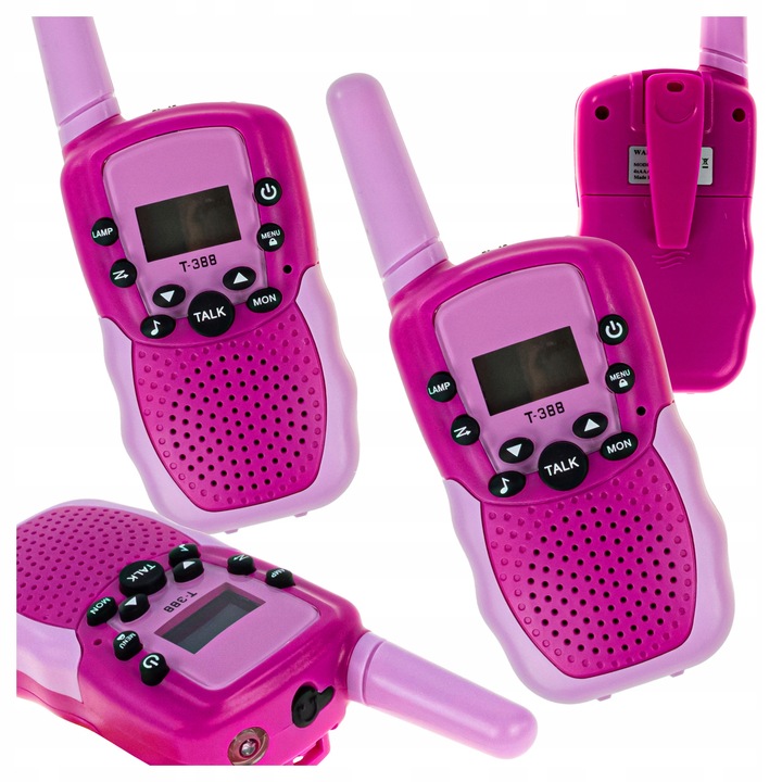 KRÓTKOFALÓWKA DLA DZIECI WALKIE-TAKIE RÓŻOWE WYŚWIETLACZ LATARKA ZESTAW 2EL