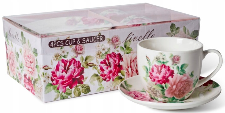 LIVELLO KOMPLET 2 FILIŻANEK PORCELANOWYCH ZE SPODKIEM 250 ML / 14 CM KWIATY