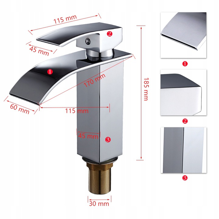 BATERIA UMYWALKOWA STOJĄCA WODOSPAD CUBIC ŁAZIENKOWA KRAN DO UMYWALKI CHROM