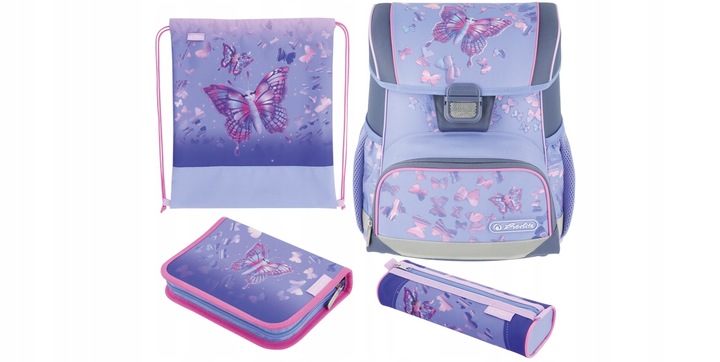 TORNISTER SZKOLNY HERLITZ LOOP PLUS MOTYLE ZESTAW PIERWSZA KLASA